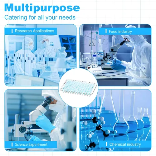 Vista 6 de Placas PCR de 0.0 fl oz de 96 pocillos, sin faldón, placa PCR de polipropileno transparente, 10 placas de tubos de pared ultrafinos, sin ADNasa/RNasa