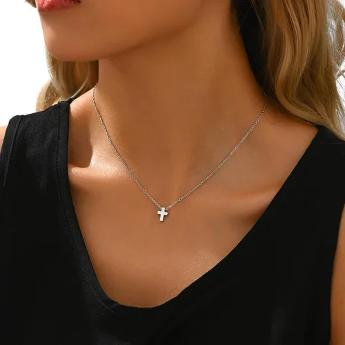 Vista 2 de 18K Gold Plated Sideways Cross Necklace for Women Stainless Steel Dainty Tiny Cross Pendant Necklace Minimalist Simple Jewelry