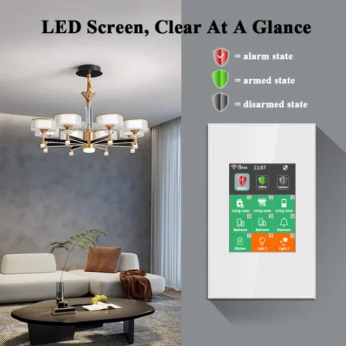 Vista 7 de LANBON Interruptor inteligente de alarma LCD L8, interruptor inteligente de seguridad para el hogar y control de luz, sistema de alarma