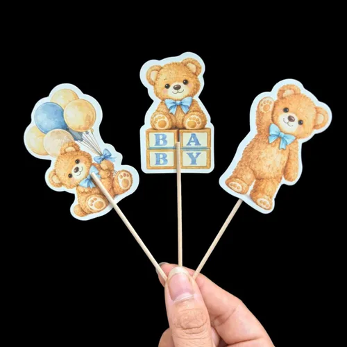 Vista 6 de ALISSAR We Can Bearly Wait - Decoraciones para baby shower, 36 adornos para cupcakes de oso azul