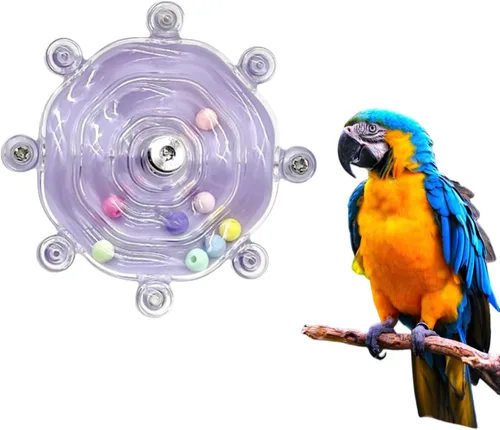 Vista 10 de MANON ROSA Juguetes para pájaros para loros, juguete masticable con rueda giratoria de plástico, jaula de rompecabezas de enriquecimiento para 01