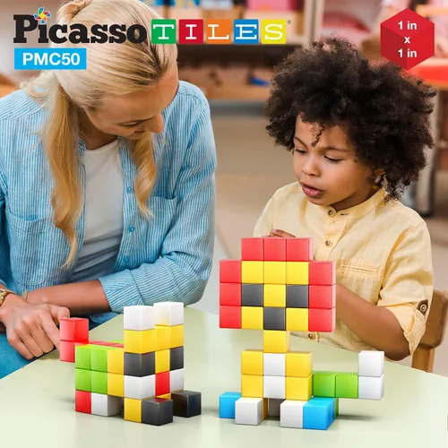 Vista 2 de PicassoTiles Cubo de Rompecabezas Magnético Pixel de 1" para Niños Mezcla y Combina con Libro de Ideas Gratuito Juguetes Sensoriales Aprendizaje