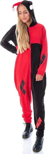 Vista 4 de DC Comics - Disfraz de Harley Quinn de una pieza para mujer, traje de pijama de cosplay