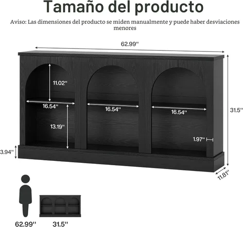 Vista 2 de Tribesigns - Mesa consola estilo granja, mesa de entrada de 63 pulgadas de largo con 3 niveles de almacenamiento, mesa de sofá rectangular de madera