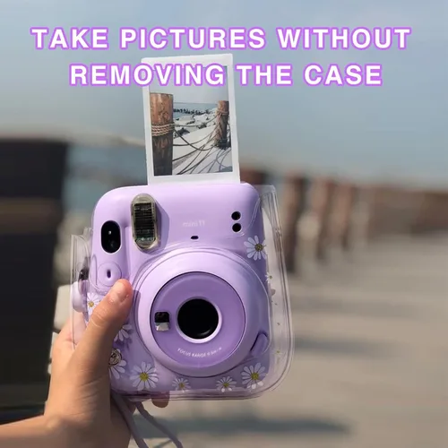 Vista 7 de Funda transparente para Fujifilm Instax Mini 12/13/11/9/8 - Funda para cámara instantánea Instax mini 11 con correas ajustables para el hombro