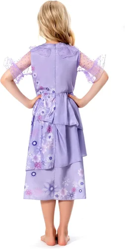 Vista 3 de Vestido Isabela Madrigal para cosplay, vestido de Isabela, falda de princesa con bolsa, trajes de Halloween para niños y niñas, Púrpura