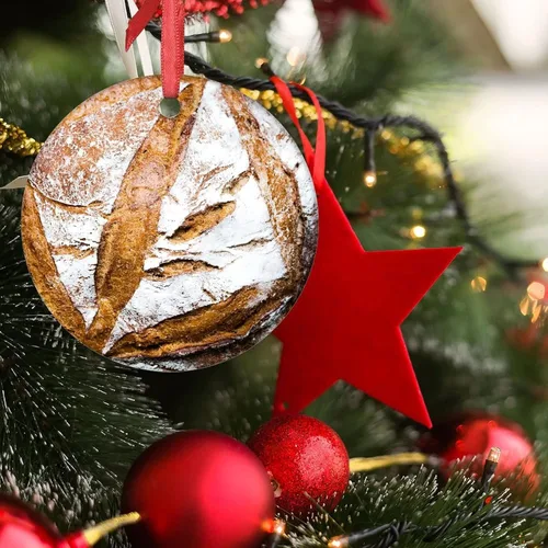 Vista 5 de Decoraciones navideñas de pan de masa madre para árbol, divertidos adornos de comida 2022, recuerdo conmemorativo colgante de vacaciones, regalos