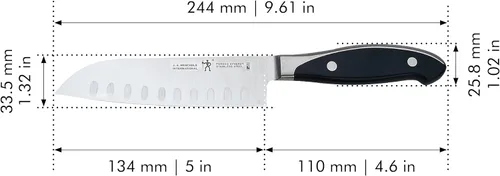 Vista 3 de HENCKELS Cuchillo Santoku de borde hueco forjado, 5 pulgadas, negro/acero inoxidable