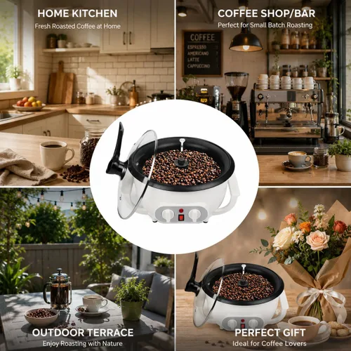 Vista 6 de Tostador de café mejorado para uso doméstico, tostador de granos de café eléctrico de 110 V con temporizador, tostadora de 1200 W, tostadora de café