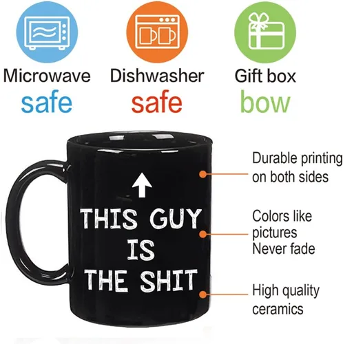 Vista 5 de FALJIOK Taza de café divertida con texto en inglés "This Guy Is the Shi*", regalo novedoso para papá, marido, hijo, hermano, novio, compañero