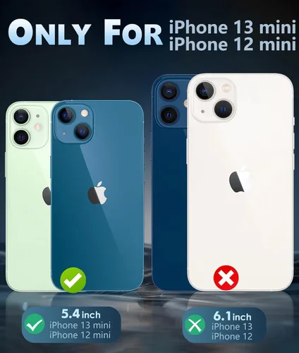 Vista 2 de Funda para iPhone 13 mini/iPhone 12 mini de 5.4 pulgadas con soporte de anillo, con 2 protectores de pantalla de vidrio + 1 protector de lente
