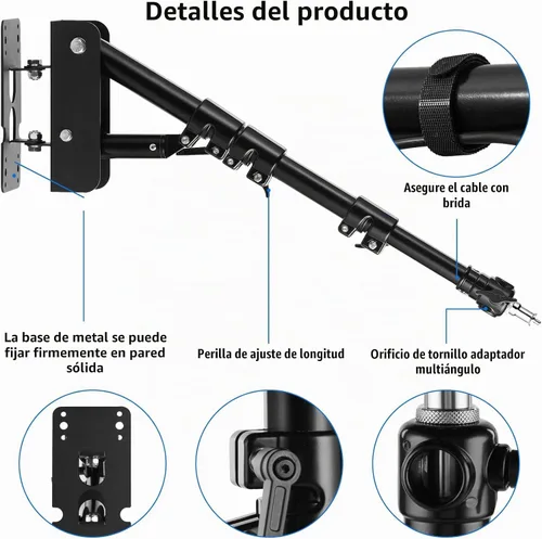 Vista 4 de Selens Wall Mount Triangle Boom Arm 39.37inch/100cm,180°Flexible Rotation