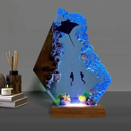 Vista 8 de Lámpara hecha a mano de la resina del océano 3D, luz de la noche de la resina accionada por USB para la decoración