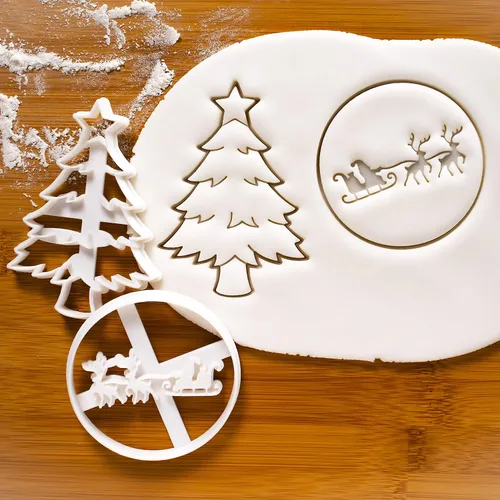 Vista 2 de Juego de 2 cortadores de galletas de Navidad (diseños: árbol de Navidad y Papá Noel con reno), 2 piezas - Bakerlogy