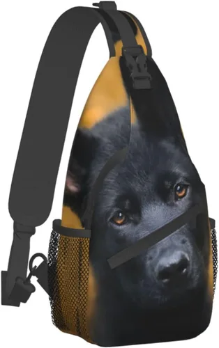 Vista 2 de Bolso cruzado de piña dorada, bolsa de hombro, mochila de senderismo al aire libre, adecuada para hombres y mujeres, Perro pastor alemán negro