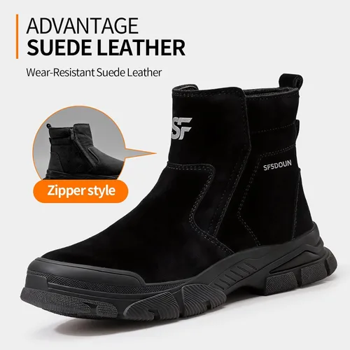Vista 6 de Botas de trabajo para hombre, botas de soldadura sin cordones para hombres, botas de punta de acero indestructibles, zapatos de punta de acero