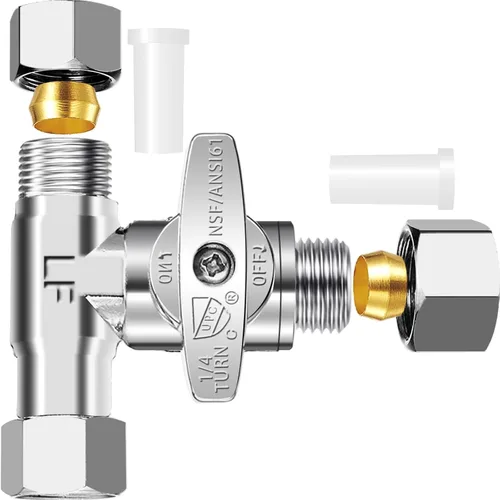 Vista 7 de Tee Stop Valve - 3/8 "Compx3/8" Compx1/4" Comp Tee para refrigerador/máquina de hielo Lead-Free Water Splitter,for Adding a Branch on Existing