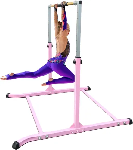 Vista 2 de Iron Bar Barra de gimnasia para niños, barra de gimnasia expandible de 3 a 5 pies, barra horizontal de gimnasia de altura ajustable, barra