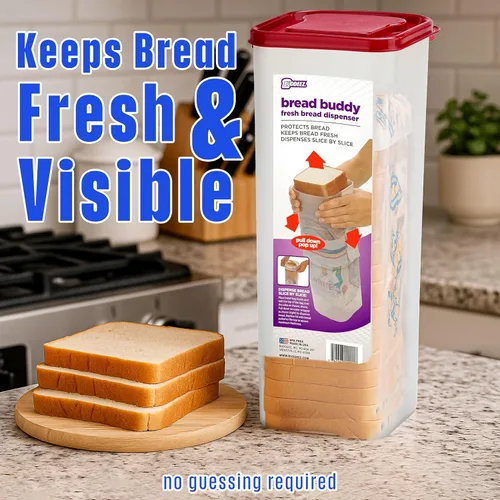 Vista 3 de Buddeez Bread Buddy Caja de Pan – Mantiene las Hogazas de Pan Frescas – Tapa Roja, Paquete de 1