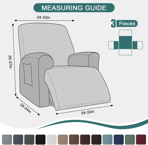 Vista 2 de Ruaozz - Fundas para sillas reclinables, funda elástica suave, color verde Funda reclinable de 1 plaza, fundas lavables para sillas de 3 piezas