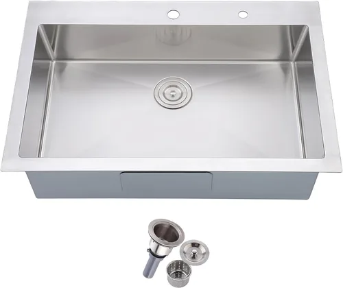 Vista 17 de Friho Fregadero de barra empotrable negro de 15 x 15 pulgadas, fregadero de cocina de acero inoxidable de un solo tazón montado en superficie