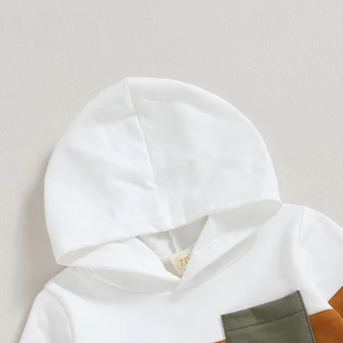 Vista 6 de Ropa para bebé niño pequeño, sudadera con capucha y bloques de color, 2 piezas, sudadera para otoño e invierno