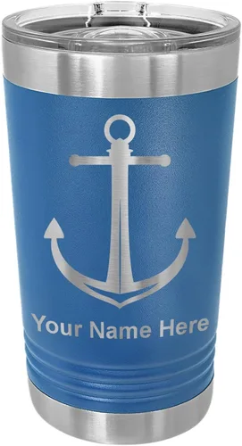 Vista 9 de LaserGram Vaso de pinta aislado al vacío de 16 onzas, ancla de barco, grabado personalizado incluido (negro)
