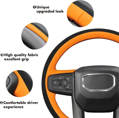 Vista 6 de MEWANT Funda para Volante para GMC Sierra 1500 / Sierra 1500 Limited/Sierra 2500 / Sierra 3500/ Yukon (XL) Envoltura de Volante Cosida a Mano