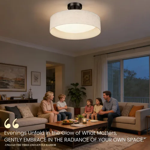 Vista 18 de Hamilyeah Lámpara de techo semiempotrada con pantalla de tela blanca, lámparas LED de 12 pulgadas para montaje en techo, lámpara de techo LED