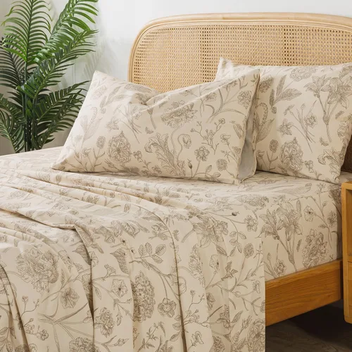 Vista 45 de Zusbest Juego de sábanas florales de 100 % algodón percal, color naranja y amarillo, juego de sábanas suaves y transpirables con diseño botánico