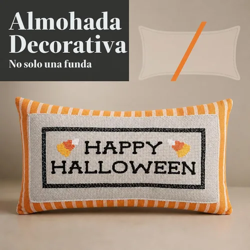 Vista 8 de Mud Pie Almohada de Halloween, almohada bordada Happy Halloween Naranja