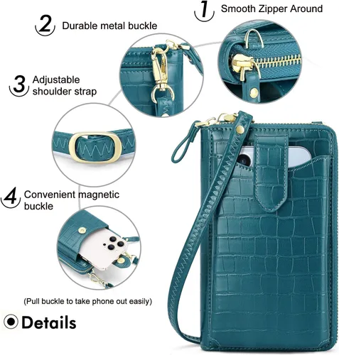 Vista 4 de Peacocktion - Bolso pequeño para teléfono celular, para mujeres, minibolso de hombro ligero para cruzarse por el cuello, con ranuras para tarjetas