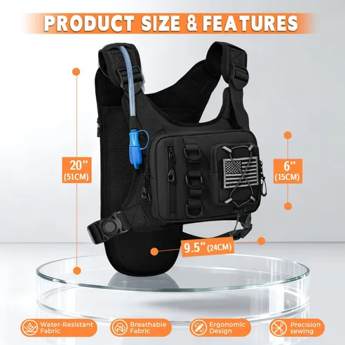 Vista 2 de Outdoor Hydration Vest for Running & Hiking, Lightweight Breathable Water Backpack with 2.0L Bladder, Bounce-Free Chest Pack for Marathon, Cycling