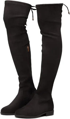 Vista 3 de Herstyle Botas altas hasta el muslo para mujer, con obsesión secreta, largas, elásticas, suaves, con tacón bajo, espalda de encaje, botas