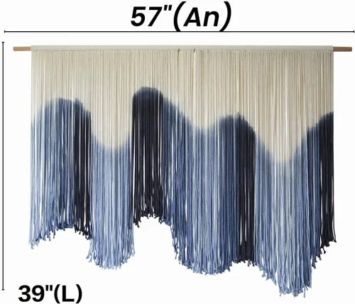 Vista 5 de Tapiz de fibra de macramé para colgar en la pared, color azul, grande