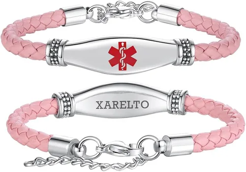 Vista 17 de LinnaLove Pulseras de alerta médica para mujeres, hermosas pulseras de cuero femenino para identificación médica con grabado gratuito