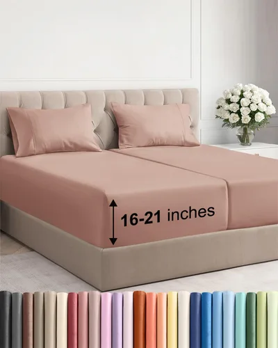 Vista 17 de Juego de sábanas tamaño Queen con bolsillos extra profundos, sábanas transpirables y refrescantes de 4 piezas, ropa de cama de lujo para hotel
