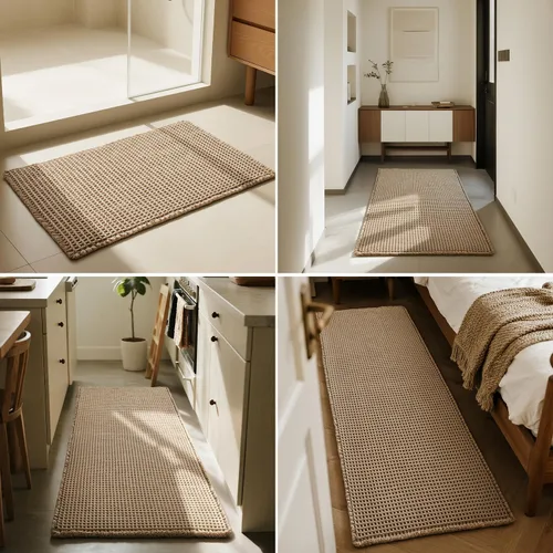 Vista 9 de Triohero Tapete de baño con diseño de gofre, tapete de baño pequeño y bohemio, antideslizante, lavable, ultra suave, súper absorbente, de secado