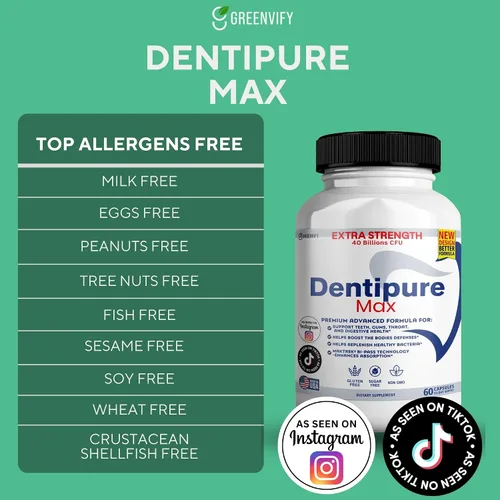Vista 3 de Suplemento probiótico Dentipure Max, 40 mil millones de UFC, 60 cápsulas, apoya los dientes y la salud digestiva (1)