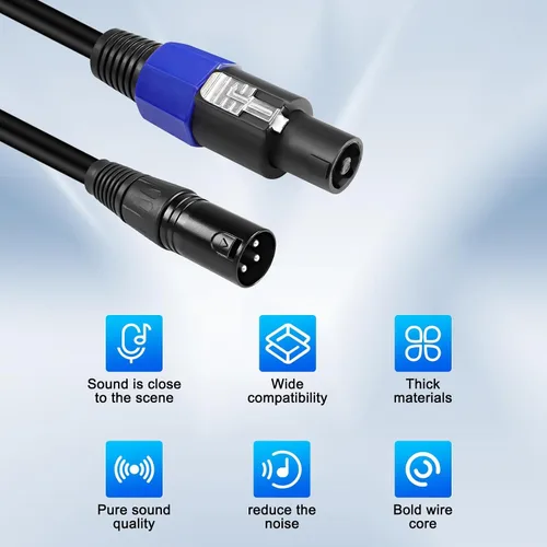 Vista 4 de XMSJSIY Speakon a XLR Cable Audio Jack Speakon Macho a XLR 3Pin Macho Extensión de micrófono Cable extensor de conector de micrófono Cable