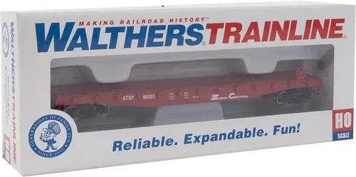 Vista 3 de Walthers Trainline Flatcar-Ready to Run-Atchison, Topeka & Santa Fe #88985 (rojo, blanco) 931-1605 HO Scale Model Railroad - Modelo de carga