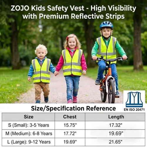 Vista 2 de zojo Kids High Visibility Reflective Safety Vest 10 Pack Bulk Kids-l-amarillo neón