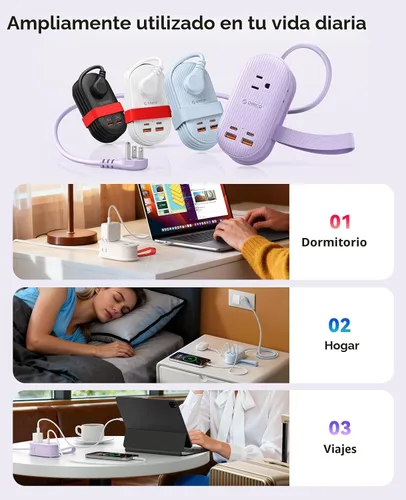 Vista 7 de ORICO Tira de alimentación de viaje de 22.5 W, estación de carga 7 en 1 (3 AC, 4 puertos USB) Cable de extensión de 4 pies, enchufe plano esencial