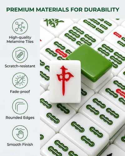 Vista 4 de Youeon Juego de mahjong chino de 144 piezas con bolsa de transporte, verde
