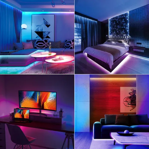 Vista 5 de Kit de tiras LED RGB COB, 9.8 pies ultra brillantes (840 LEDs/m) luces LED Bluetooth con control remoto de aplicación inteligente, luces LED