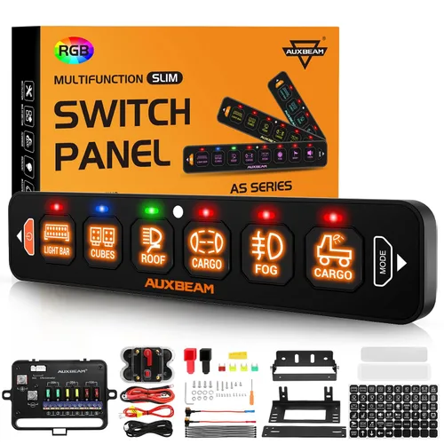 Vista 8 de Auxbeam Panel de interruptores de 4 bandas delgado RGB AS-R40 Panel de interruptor atenuable automático con pulsación momentánea, retroiluminación