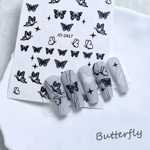 Vista 6 de Calcomanías de arte de uñas de mariposas, diseños de calcomanías autoadhesivas de mariposa 3D, calcomanías de transferencia de uñas de mariposa
