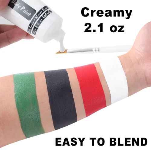 Vista 7 de Go Ho Pintura facial y corporal en blanco y negro (4 onzas) para maquillaje de Halloween, a base de agua crema, blanco y negro, esqueleto