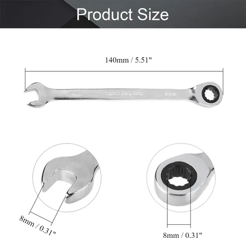 Vista 2 de Utoolmart Llave combinada de trinquete, llave combinada de trinquete de extremo abierto de 0.315 in, métrica, construcción de acero al cromo Acero