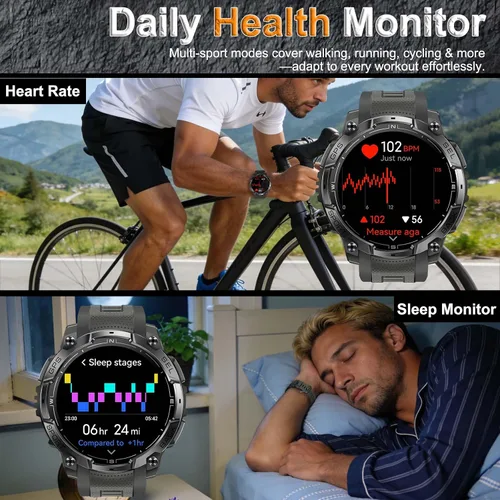 Vista 5 de Relojes inteligentes militares para hombres con GPS integrado de 1.43 pulgadas, pantalla AMOLED de 3 ATM, resistente al agua, reloj inteligente